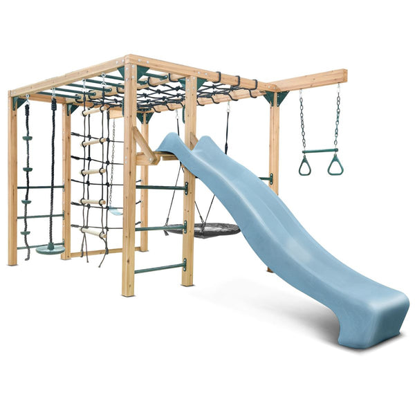 Lifespan Kids Orangutan Monkey Bars Jungle Gym Climbing Frame with 2.2m Slide (Pastel Blue) Awezingly