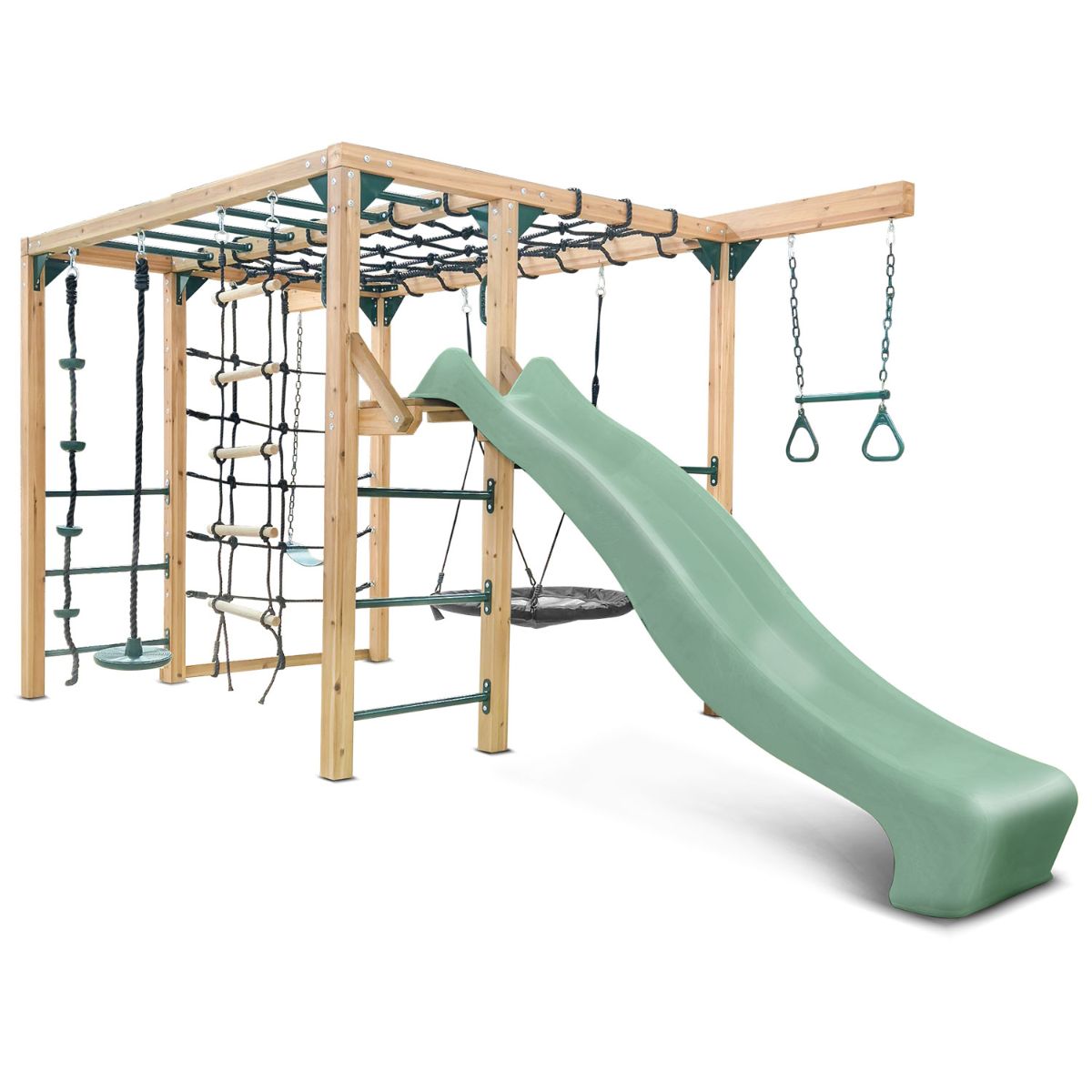 Lifespan Kids Orangutan Monkey Bars Jungle Gym Climbing Frame with 2.2m Slide (Pastel Green) Awezingly