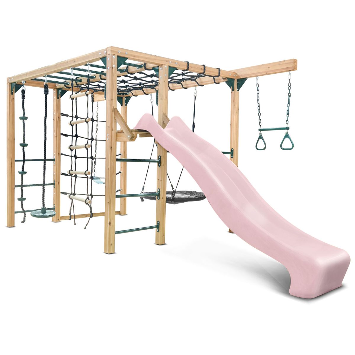 Lifespan Kids Orangutan Monkey Bars Jungle Gym Climbing Frame with 2.2m Slide (Pastel Pink) Awezingly