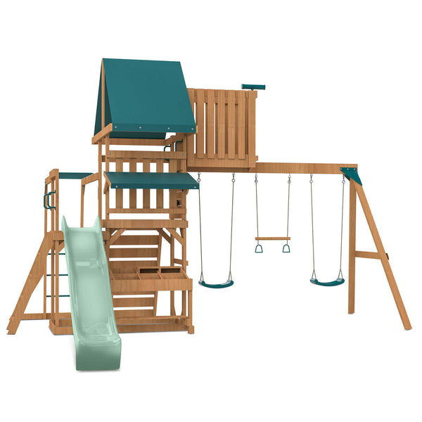 Lifespan Kids Walton Swing Set, Monkey Bars & Play Centre with 2.2m Slide (Pastel Green) Awezingly