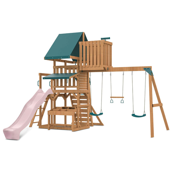 Lifespan Kids Walton Swing Set, Monkey Bars & Play Centre with 2.2m Slide (Pastel Pink) Awezingly
