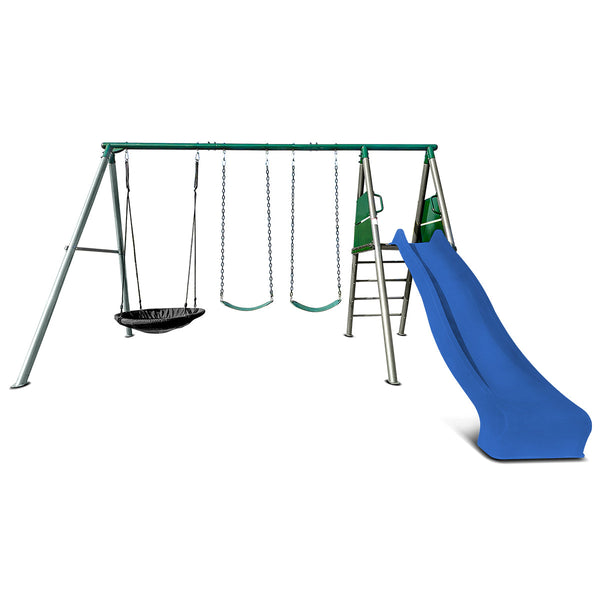 Lifespan Kids Europa Commercial Grade Steel Swing Set with Climb & 2.2m Slide (Blue) Awezingly