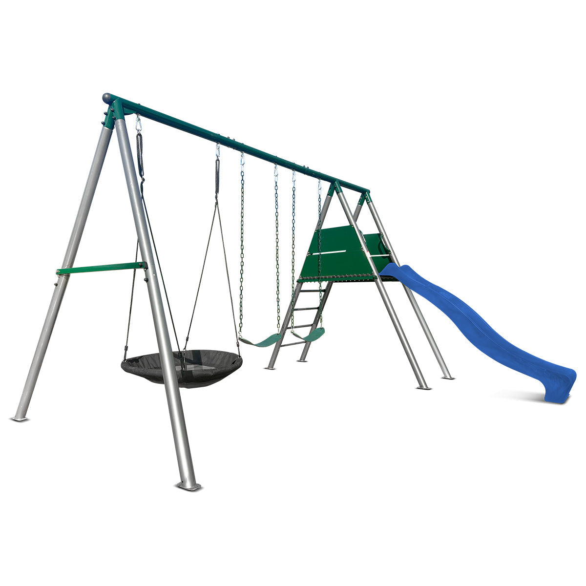 Lifespan Kids Europa Commercial Grade Steel Swing Set with Climb & 2.2m Slide (Blue) Awezingly