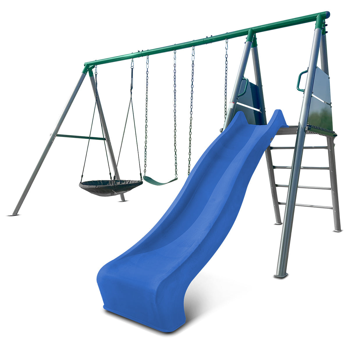 Lifespan Kids Europa Commercial Grade Steel Swing Set with Climb & 2.2m Slide (Blue) Awezingly
