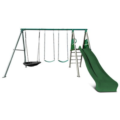 Lifespan Kids Europa Commercial Grade Steel Swing Set with Climb & 2.2m Slide (Green)