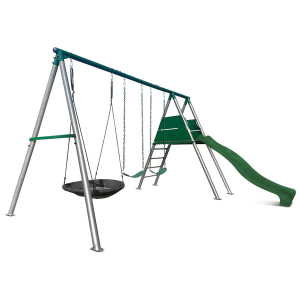 Lifespan Kids Europa Commercial Grade Steel Swing Set with Climb & 2.2m Slide (Green) Awezingly
