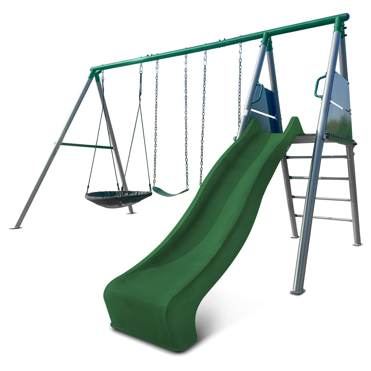 Lifespan Kids Europa Commercial Grade Steel Swing Set with Climb & 2.2m Slide (Green) Awezingly