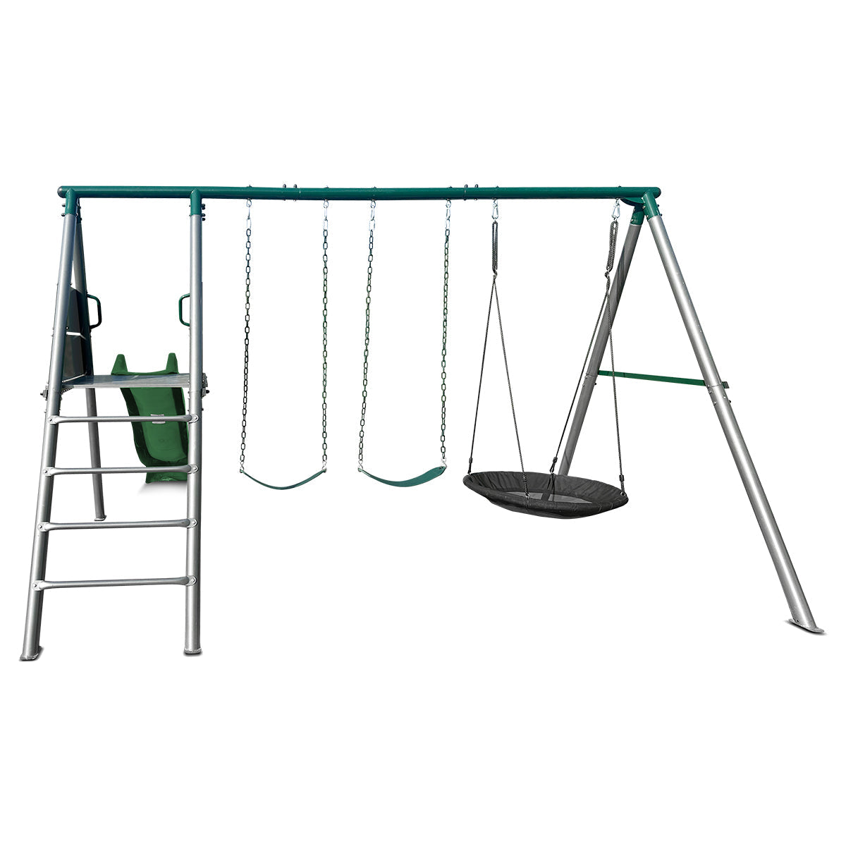 Lifespan Kids Europa Commercial Grade Steel Swing Set with Climb & 2.2m Slide (Green) Awezingly