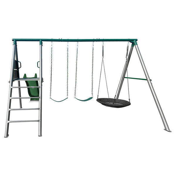 Lifespan Kids Europa Commercial Grade Steel Swing Set with Climb & 2.2m Slide (Green) Awezingly