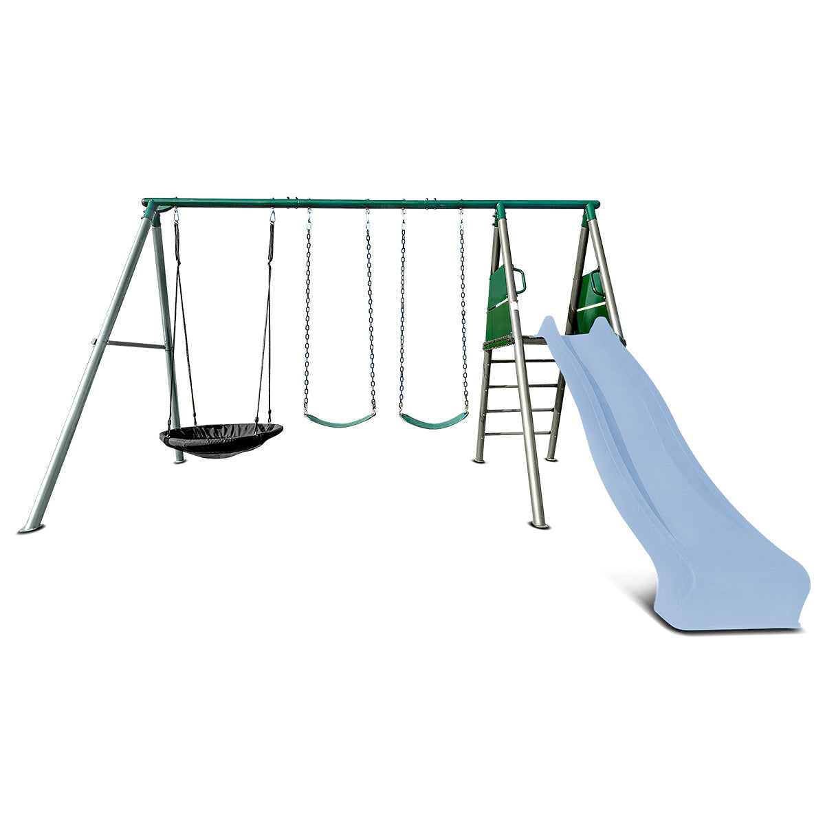 Lifespan Kids Europa Commercial Grade Steel Swing Set with Climb & 2.2m Slide (Pastel Blue) Awezingly