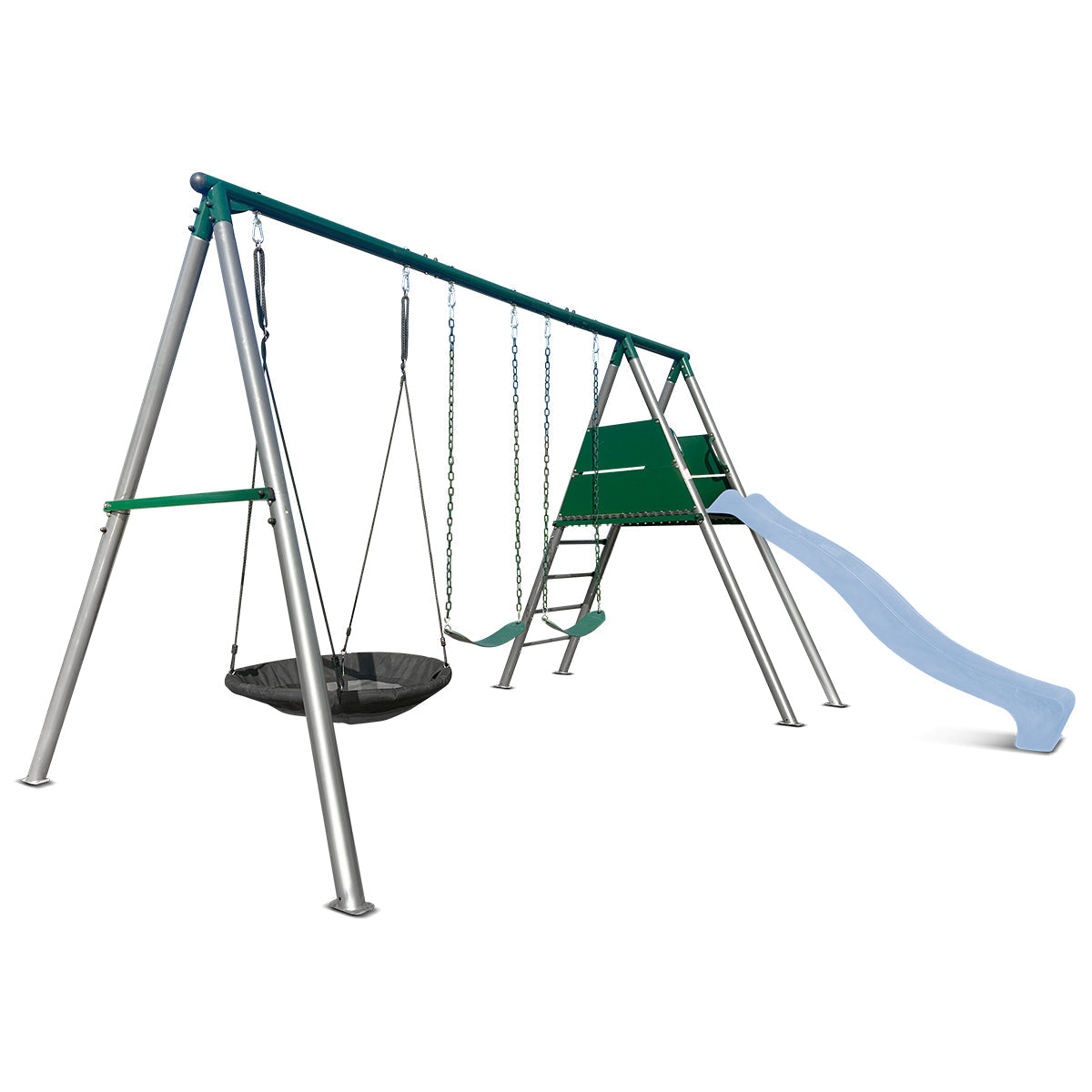 Lifespan Kids Europa Commercial Grade Steel Swing Set with Climb & 2.2m Slide (Pastel Blue) Awezingly