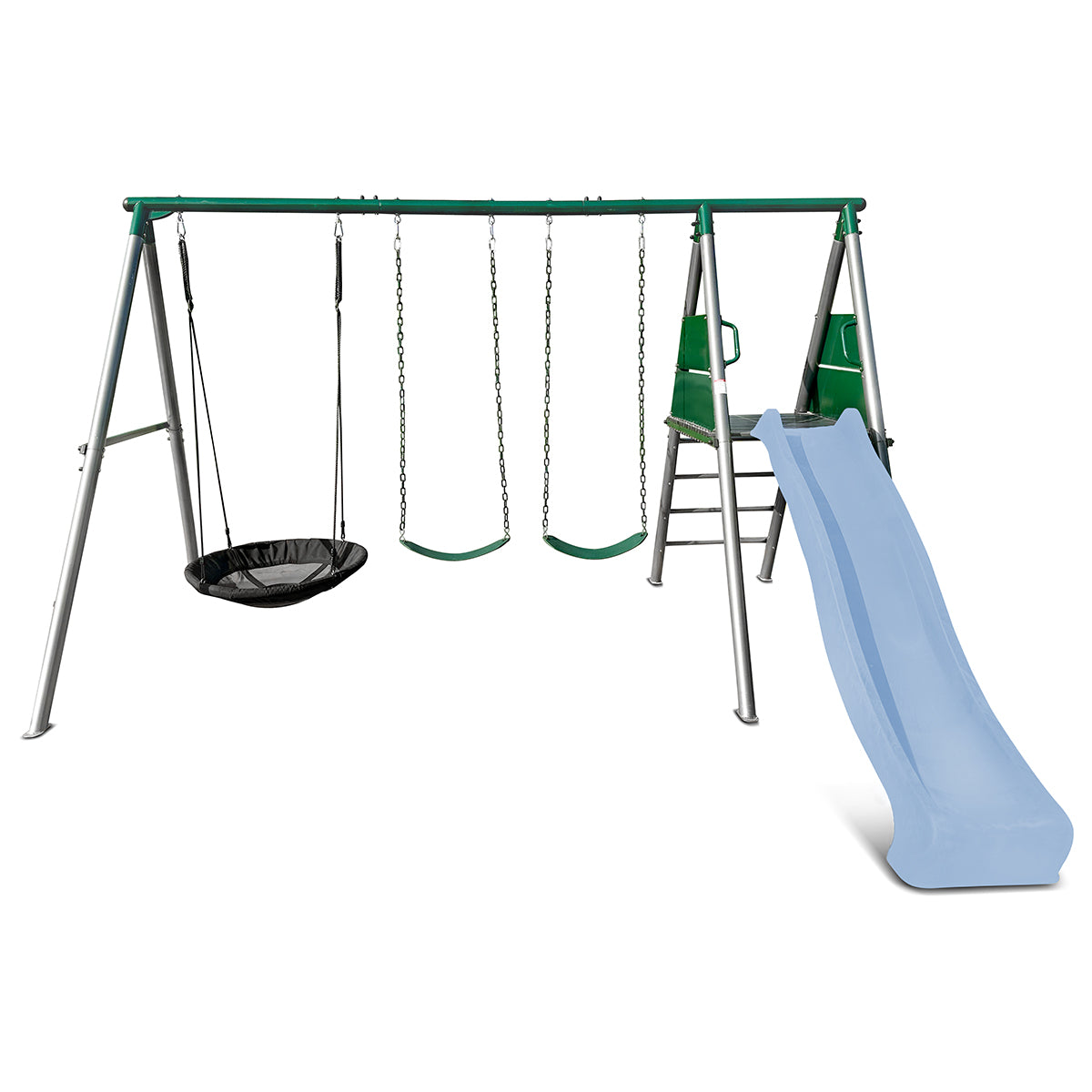 Lifespan Kids Europa Commercial Grade Steel Swing Set with Climb & 2.2m Slide (Pastel Blue) Awezingly