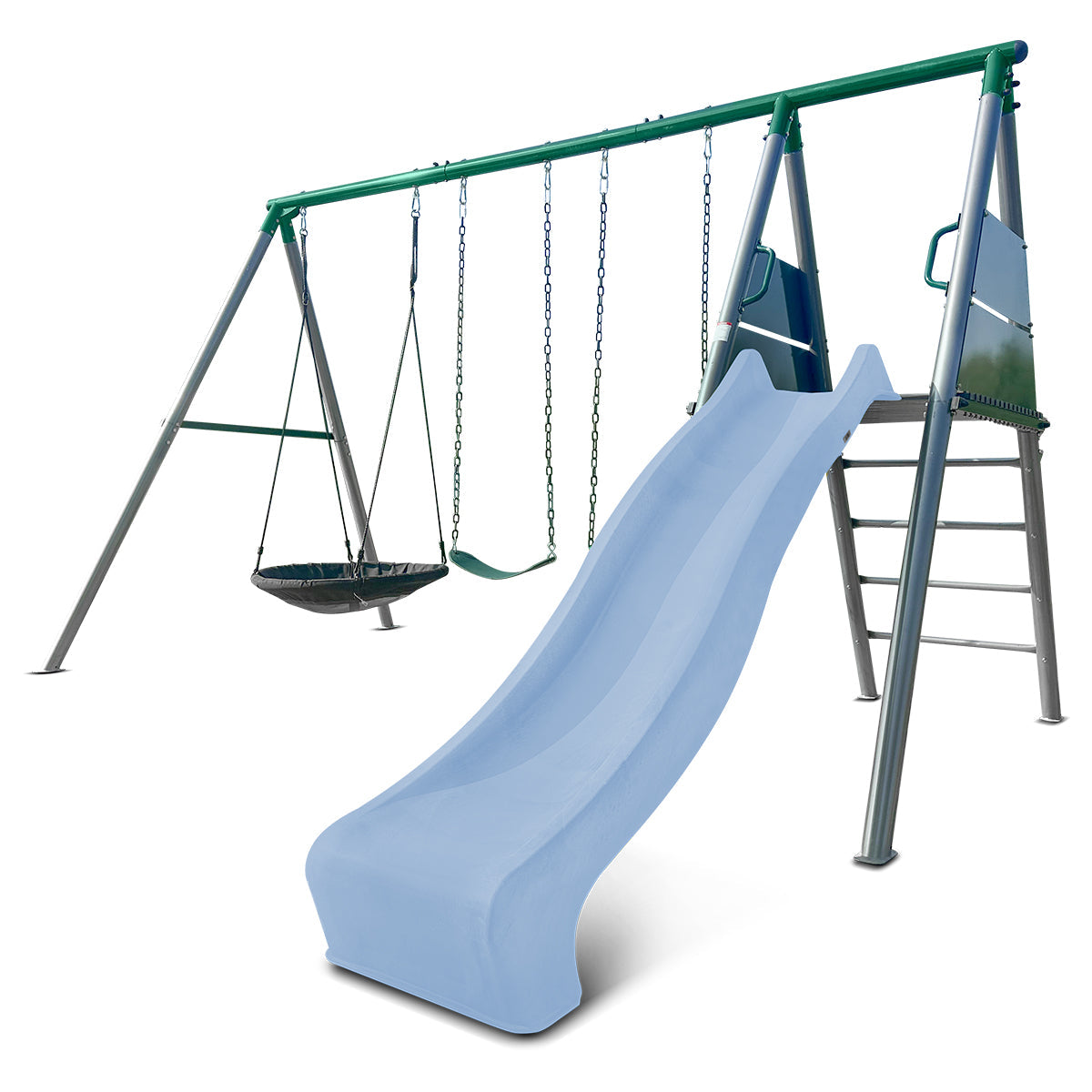 Lifespan Kids Europa Commercial Grade Steel Swing Set with Climb & 2.2m Slide (Pastel Blue) Awezingly