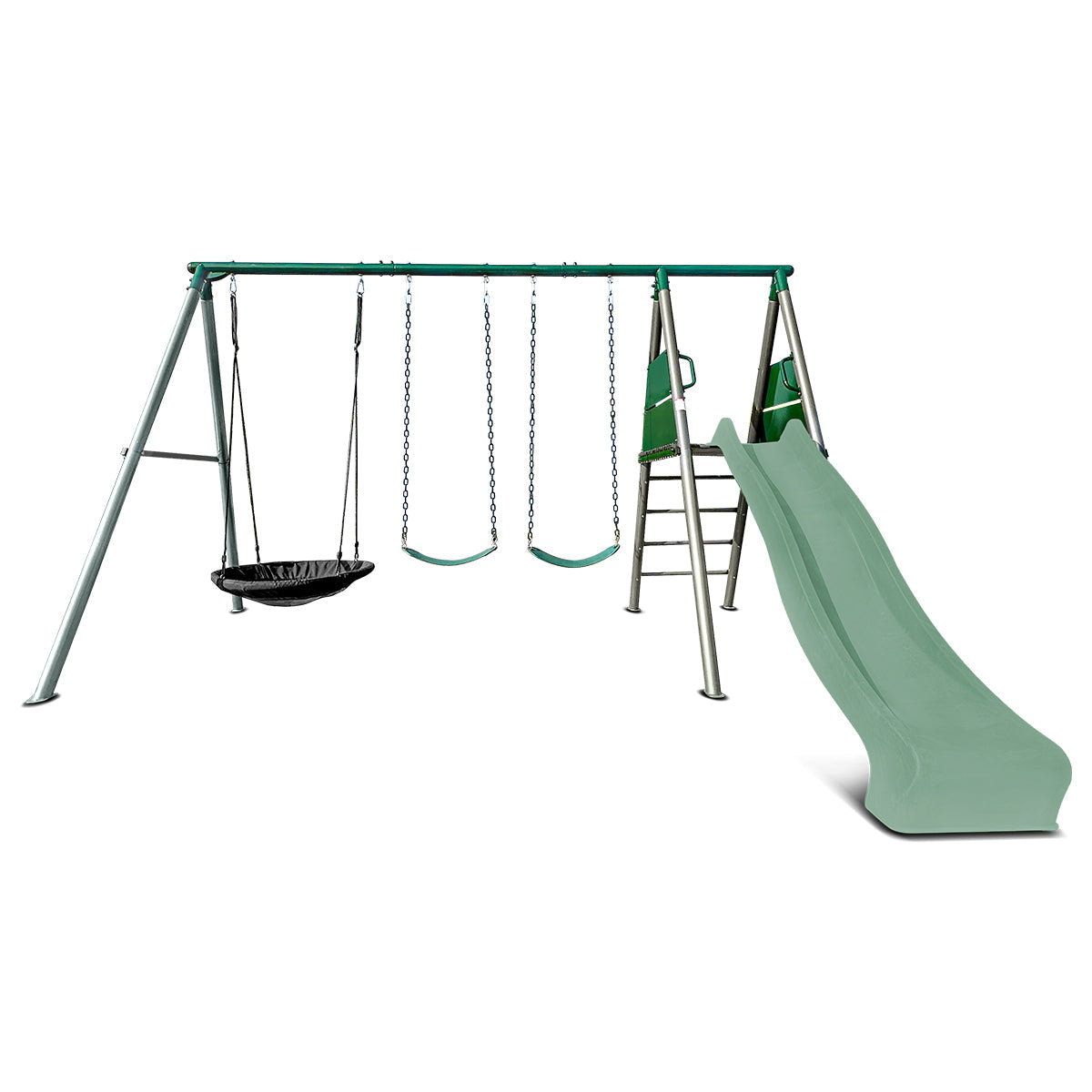 Lifespan Kids Europa Commercial Grade Steel Swing Set with Climb & 2.2m Slide (Pastel Green) Awezingly