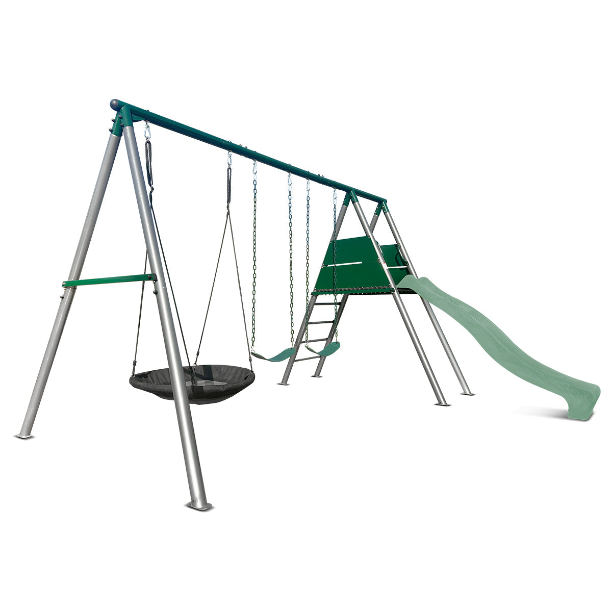 Lifespan Kids Europa Commercial Grade Steel Swing Set with Climb & 2.2m Slide (Pastel Green) Awezingly