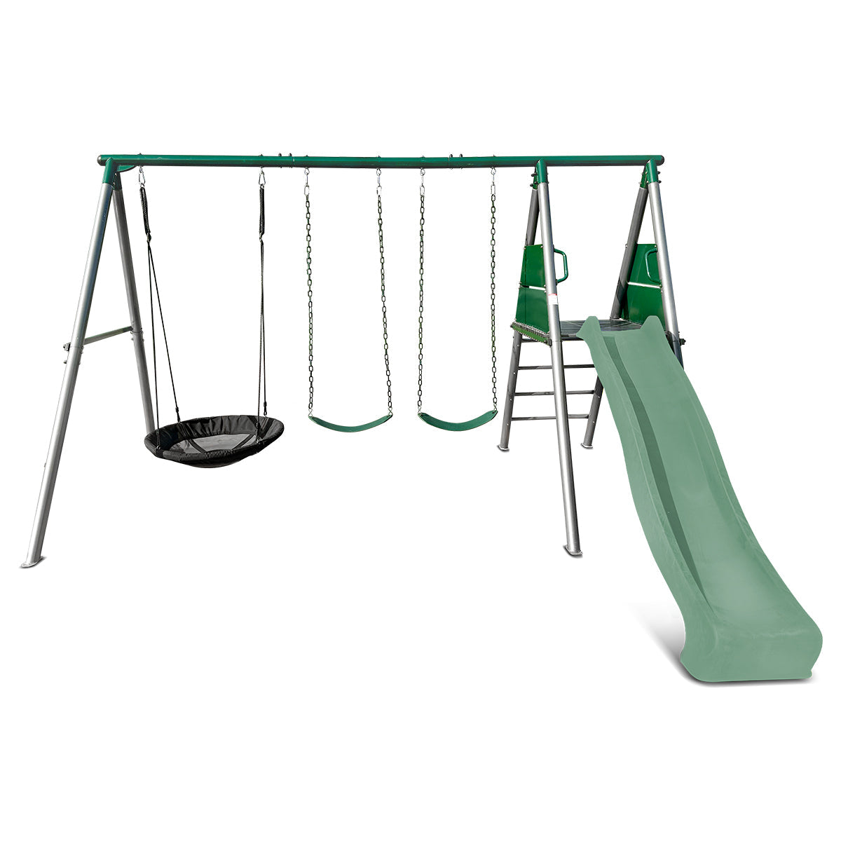 Lifespan Kids Europa Commercial Grade Steel Swing Set with Climb & 2.2m Slide (Pastel Green) Awezingly