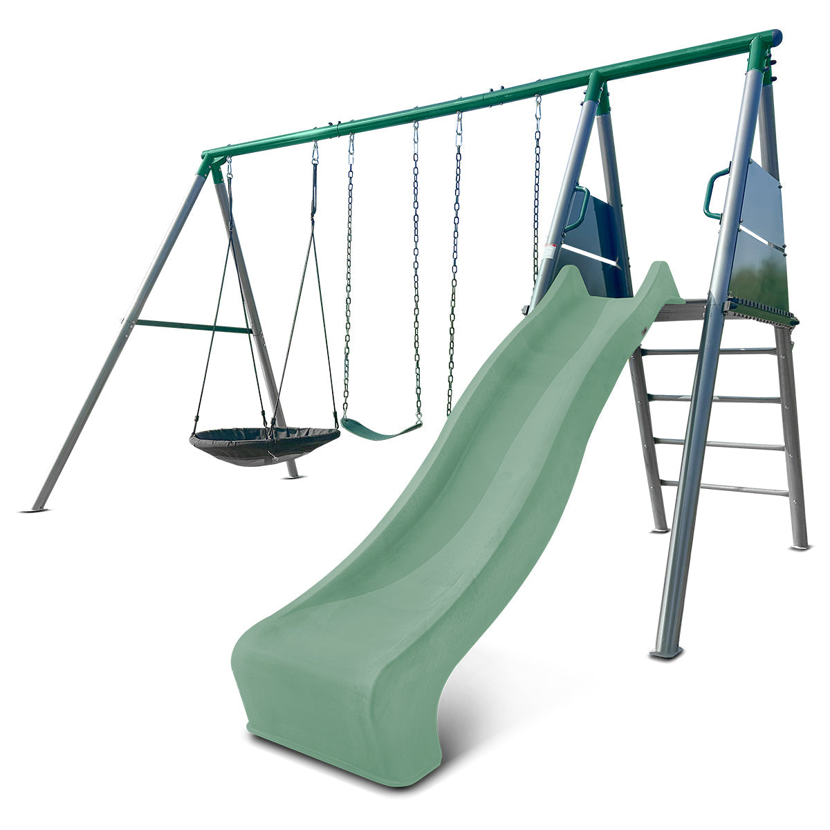Lifespan Kids Europa Commercial Grade Steel Swing Set with Climb & 2.2m Slide (Pastel Green) Awezingly