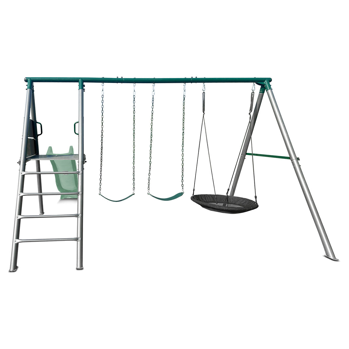 Lifespan Kids Europa Commercial Grade Steel Swing Set with Climb & 2.2m Slide (Pastel Green) Awezingly