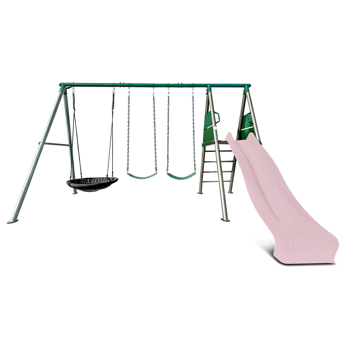 Lifespan Kids Europa Commercial Grade Steel Swing Set with Climb & 2.2m Slide (Pastel Pink) Awezingly