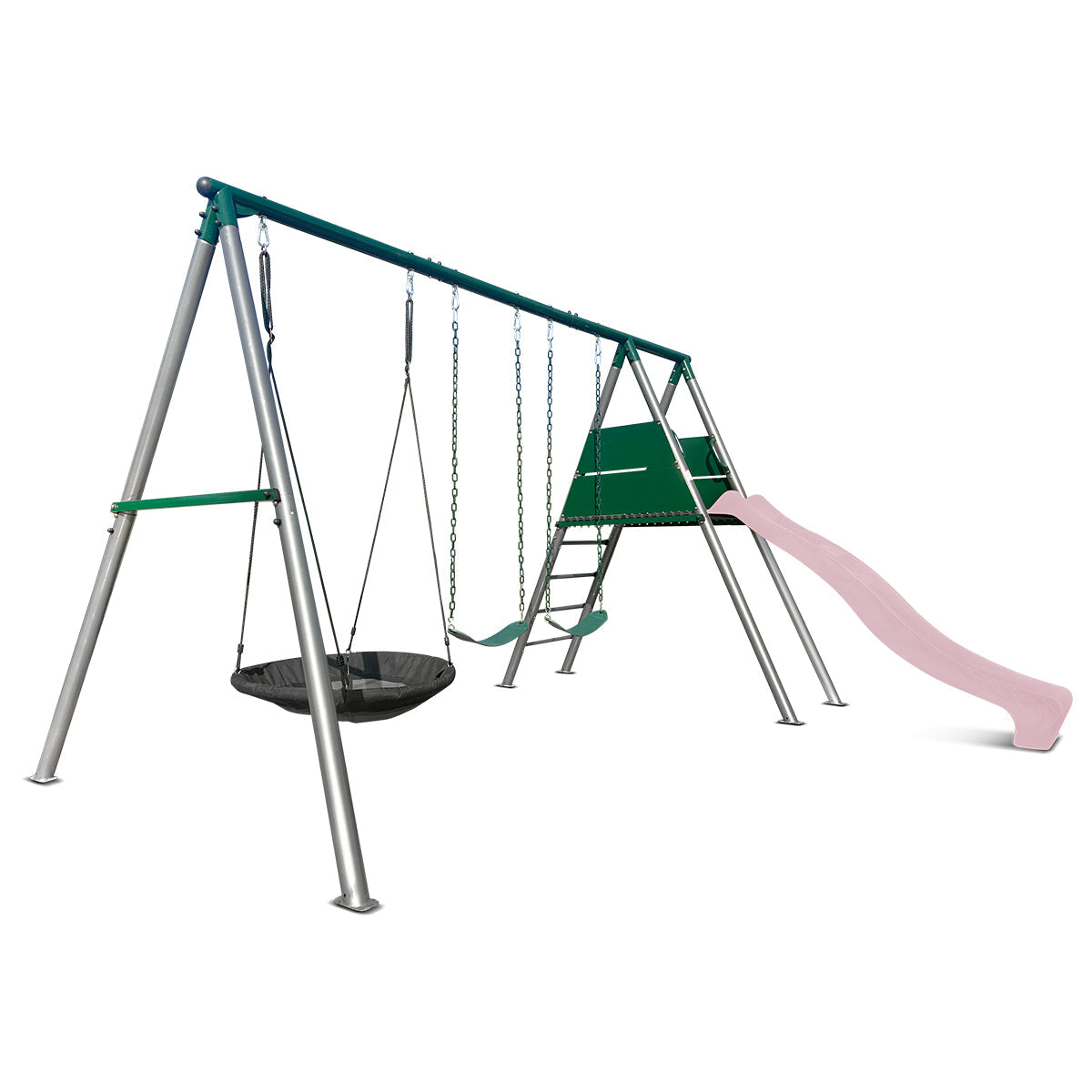 Lifespan Kids Europa Commercial Grade Steel Swing Set with Climb & 2.2m Slide (Pastel Pink) Awezingly
