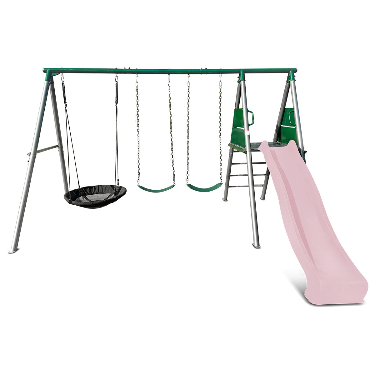 Lifespan Kids Europa Commercial Grade Steel Swing Set with Climb & 2.2m Slide (Pastel Pink) Awezingly