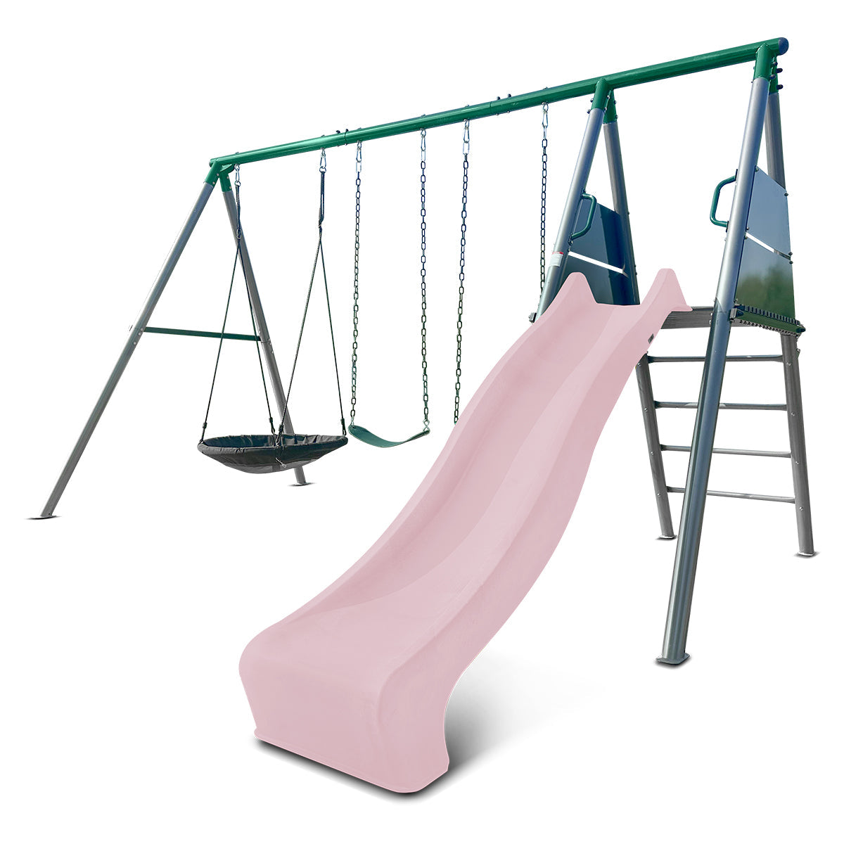 Lifespan Kids Europa Commercial Grade Steel Swing Set with Climb & 2.2m Slide (Pastel Pink) Awezingly