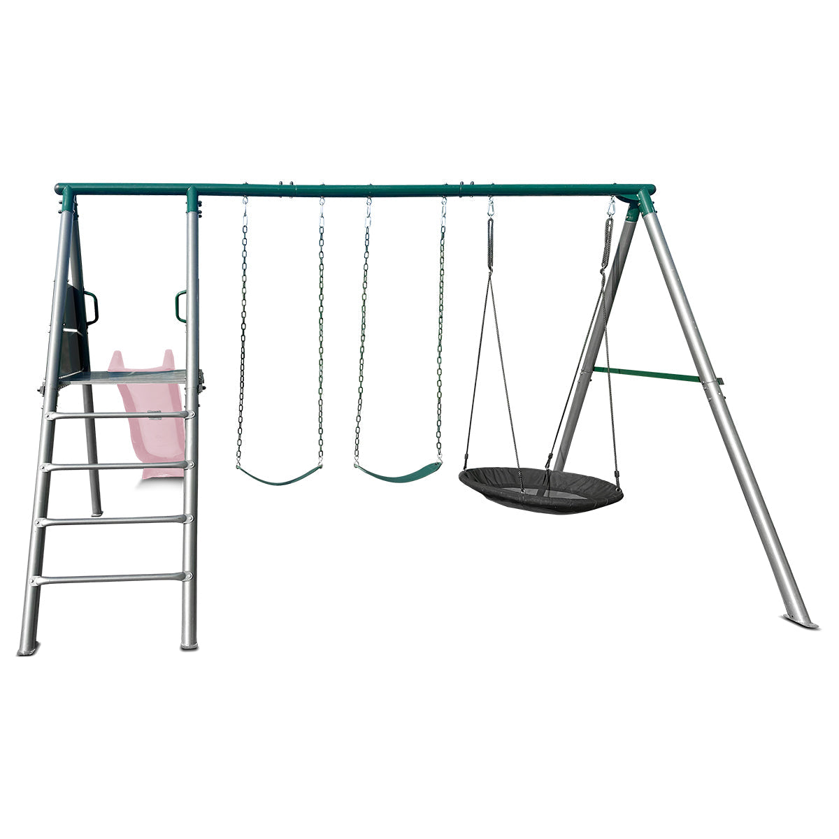 Lifespan Kids Europa Commercial Grade Steel Swing Set with Climb & 2.2m Slide (Pastel Pink) Awezingly