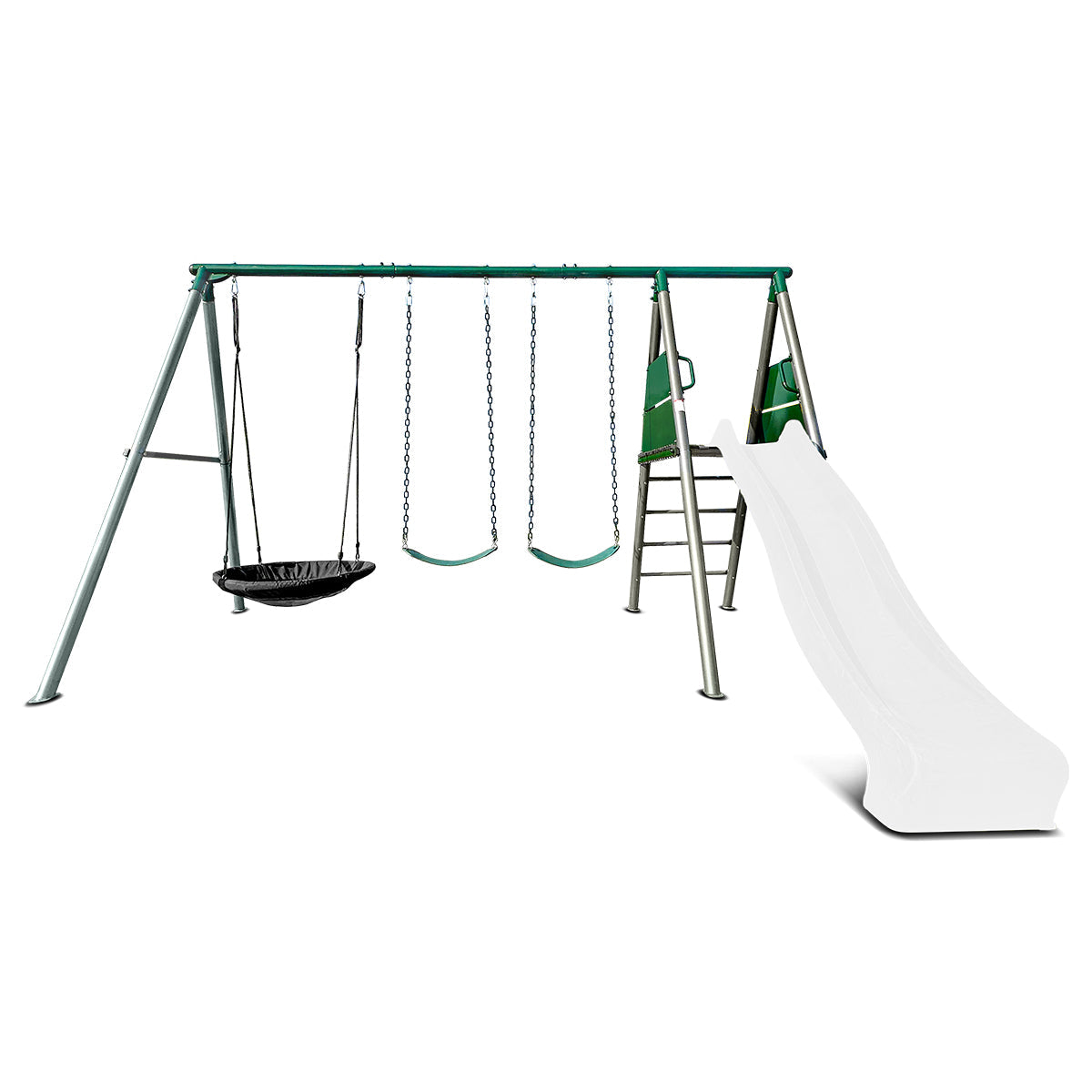 Lifespan Kids Europa Commercial Grade Steel Swing Set with Climb & 3.0m Slide (White) Awezingly