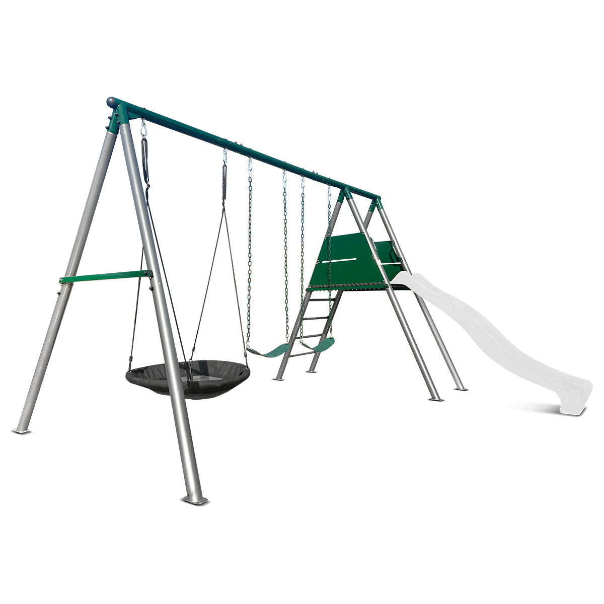 Lifespan Kids Europa Commercial Grade Steel Swing Set with Climb & 3.0m Slide (White) Awezingly