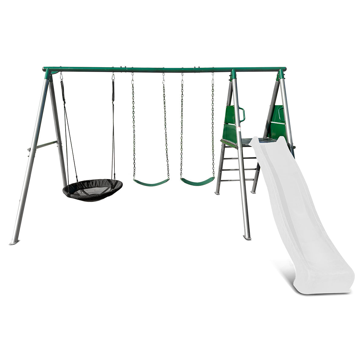 Lifespan Kids Europa Commercial Grade Steel Swing Set with Climb & 3.0m Slide (White) Awezingly