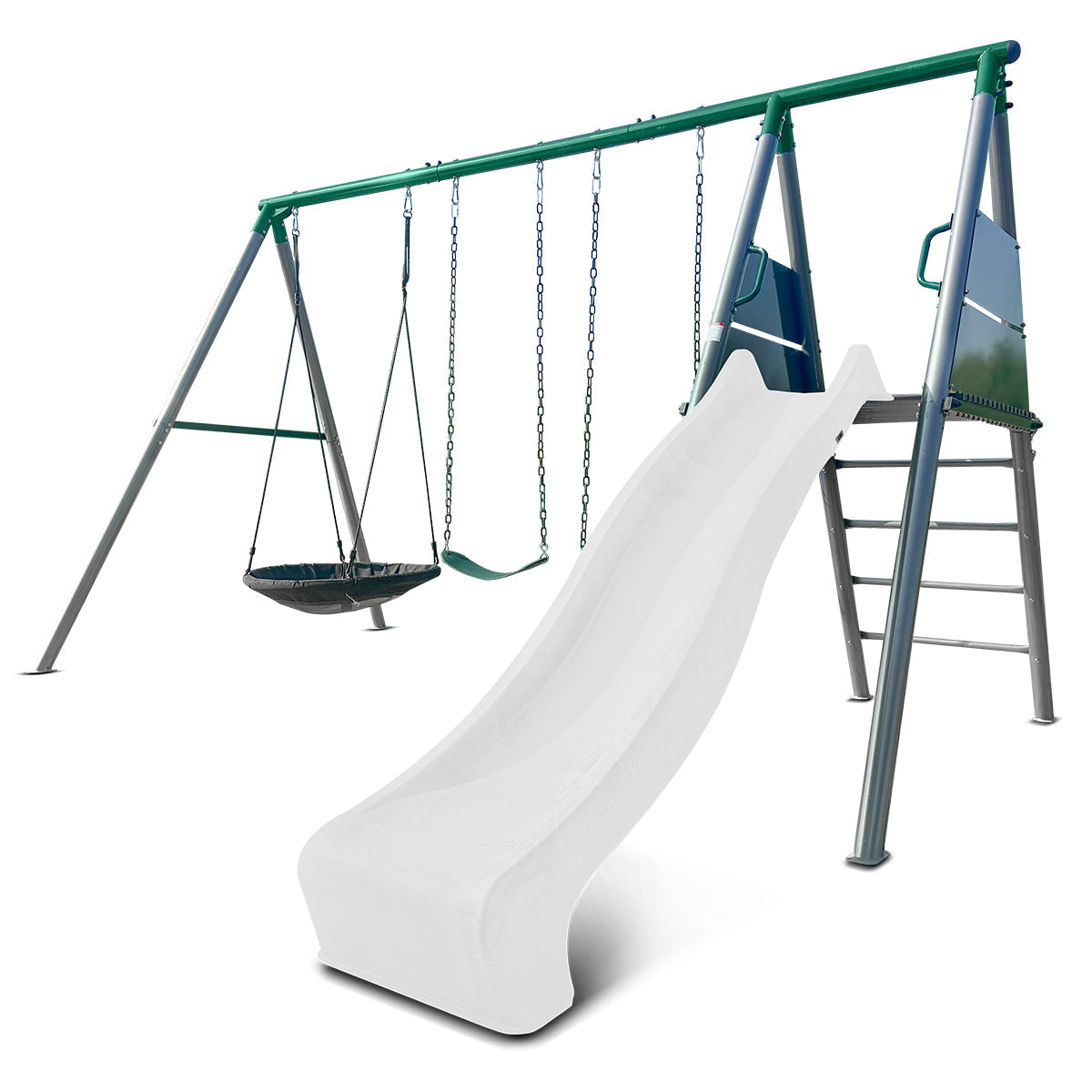 Lifespan Kids Europa Commercial Grade Steel Swing Set with Climb & 3.0m Slide (White) Awezingly