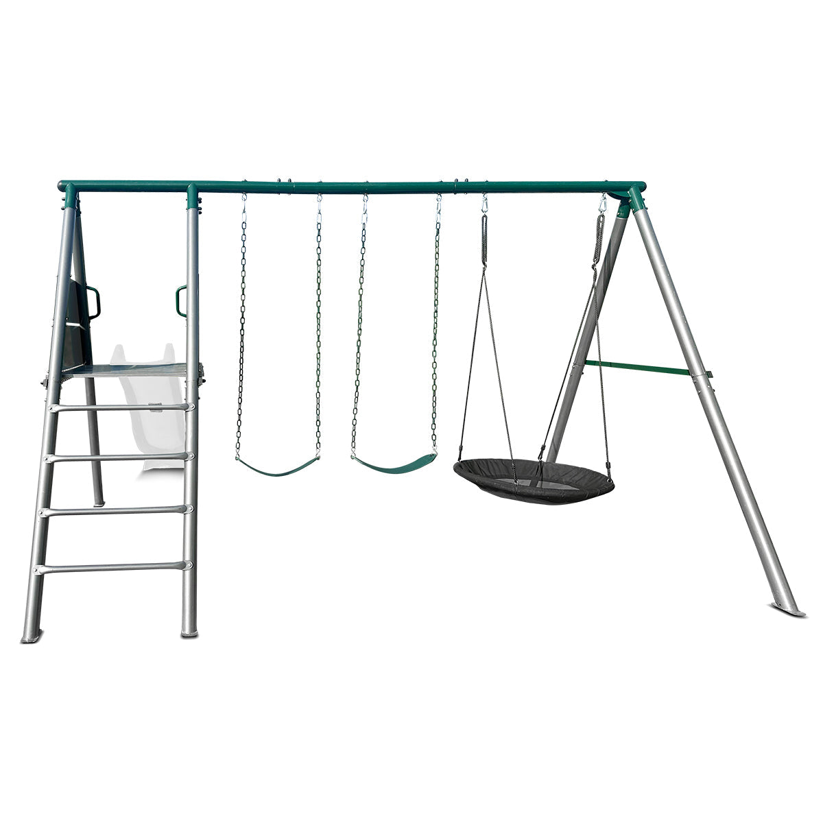 Lifespan Kids Europa Commercial Grade Steel Swing Set with Climb & 3.0m Slide (White) Awezingly