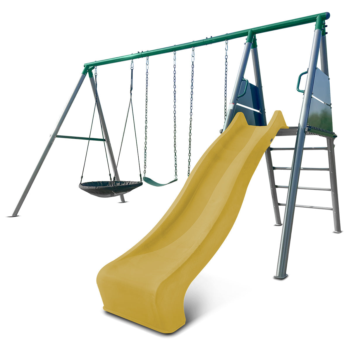 Lifespan Kids Europa Commercial Grade Steel Swing Set with Climb & 2.2m Slide (Yellow) Awezingly