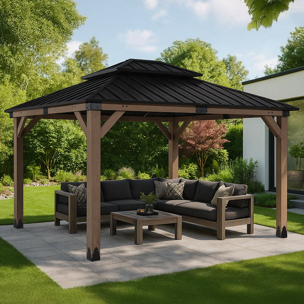 Yardtopia Maryborough 3.6m x 3m Timber & Steel Double Hip Roof Gazebo Awezingly
