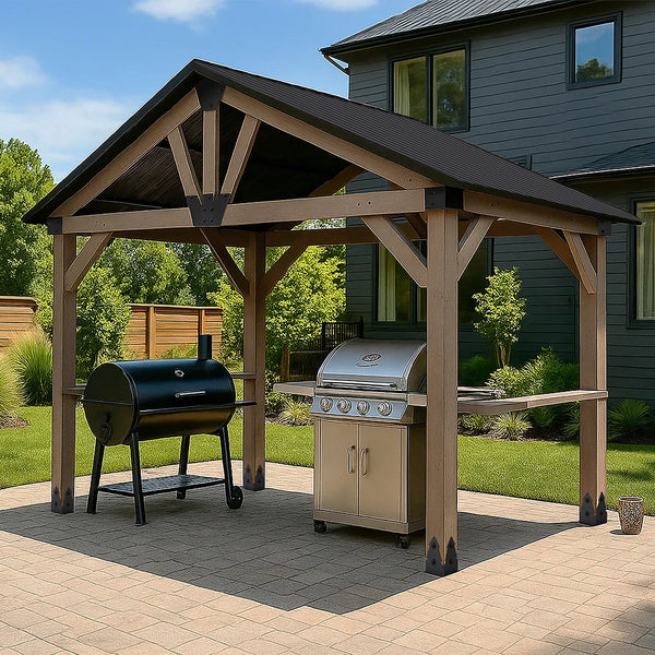 Yardtopia Oslo XL 3.6m x 2.4m BBQ/Grill Timber & Steel Gable Roof Gazebo Awezingly