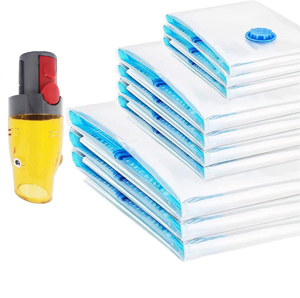 9 Pk Space Saver Vacuum Sealer Storage Bag Kit with Dyson Adaptor Awezingly