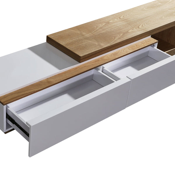 TV Cabinet with 2 Storage Drawers With High Glossy Assembled Entertainment Unit in White Ash colour Does not apply