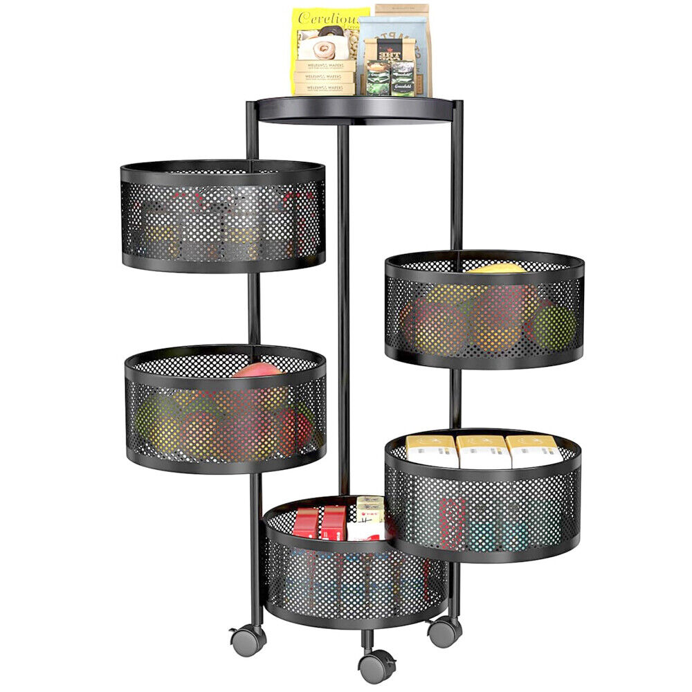 5 Tiers Kitchen Trolley Cart Wheels Round Vegetable Storage Holder Fruit Holder Does Not Apply