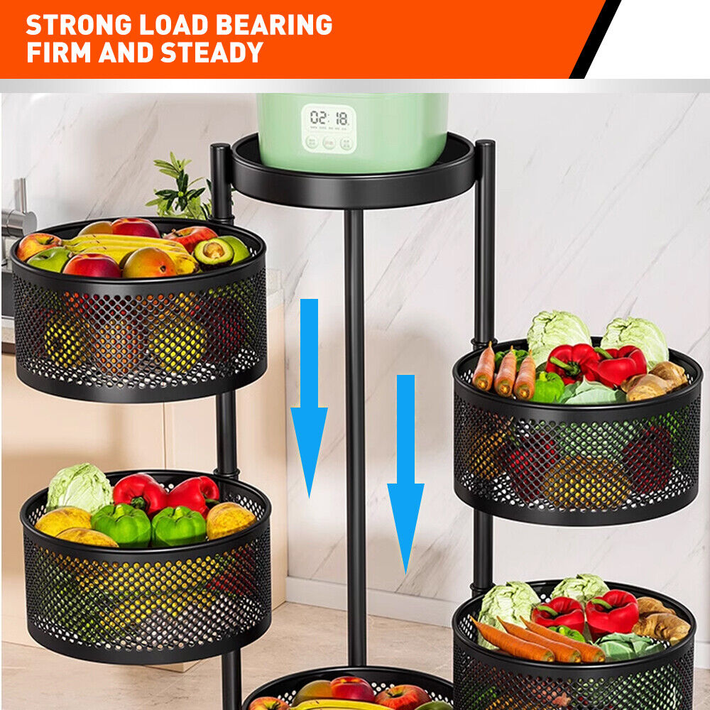 5 Tiers Kitchen Trolley Cart Wheels Round Vegetable Storage Holder Fruit Holder Does Not Apply