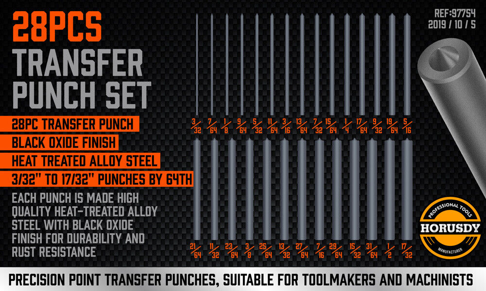 28x Center Transfer Punches Set Machinists Tool Punch Stand Heat Treated Steel Does Not Apply
