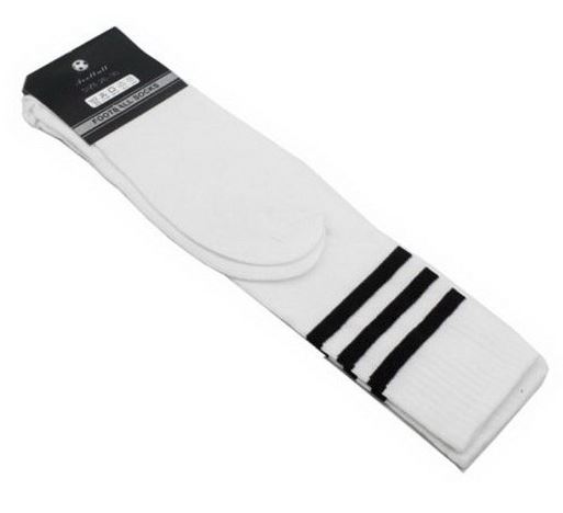 Mens Womens Sports Breathable Tube Long High Socks Knee Warm Casual Footy Soccer, White w Black Stripes Unique