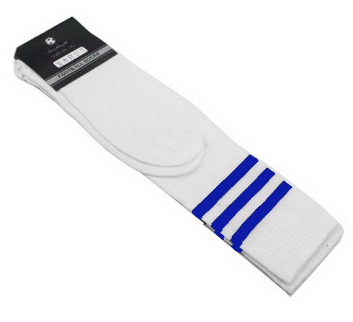 Mens Womens Sports Breathable Tube Long High Socks Knee Warm Casual Footy Soccer, White w Blue Stripes Unique
