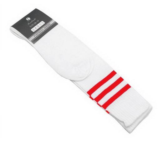 Mens Womens Sports Breathable Tube Long High Socks Knee Warm Casual Footy Soccer, White w Red Stripes Unique