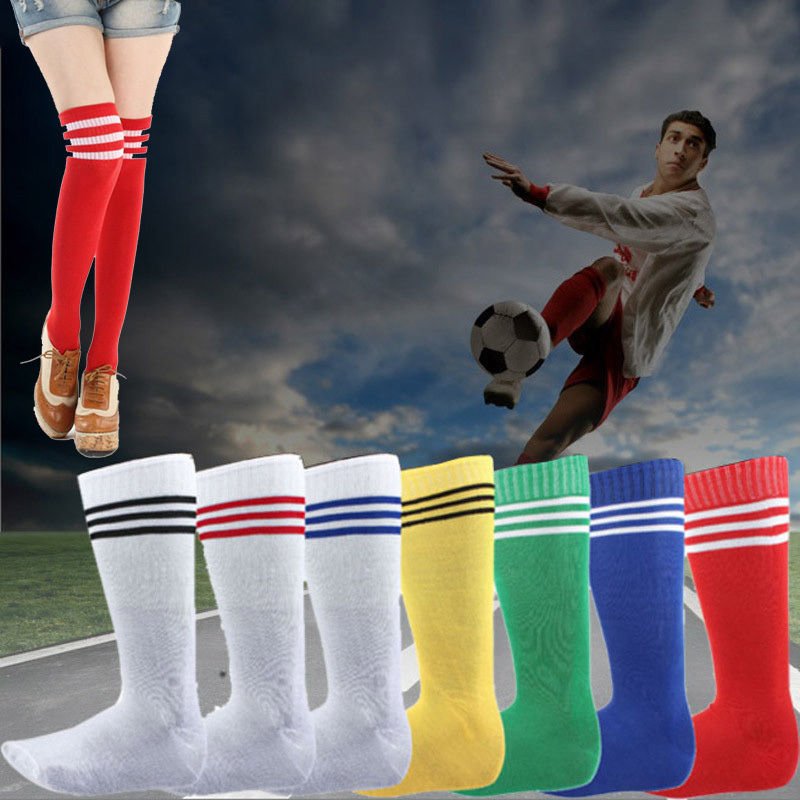 Mens Womens Sports Breathable Tube Long High Socks Knee Warm Casual Footy Soccer, White w Red Stripes Unique