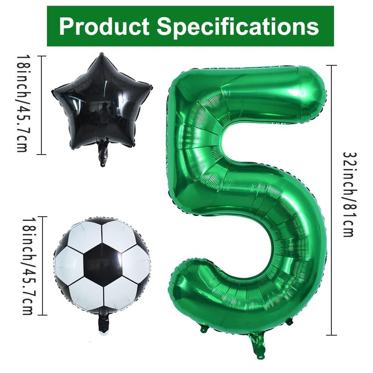 32 Inch Green Soccer Balloons 5 Pieces Set World Cup Birthday Party Decoration - 10 Unique