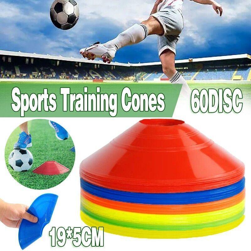 60 Pack Sports Training Discs Markers Cones Soccer Rugby Fitness Exercise Unique