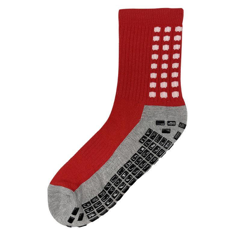Anti-Slip Sports Socks with PVC Grip Dots for Soccer Basketball and Training Use - Red Unique