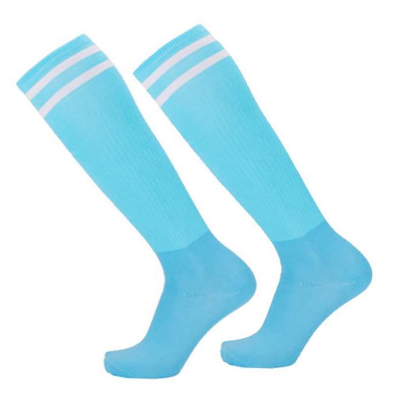 Mens Womens Sports Breathable Tube Long High Socks Knee Warm Casual Footy Soccer - White+Blue Awezingly