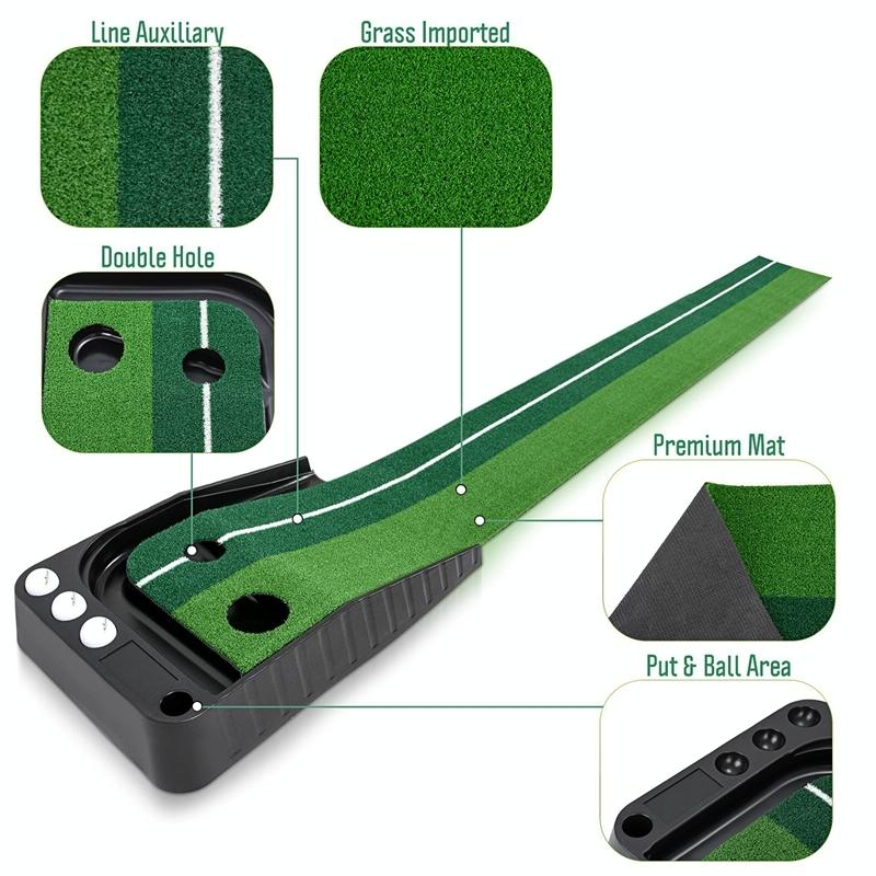 2.5m Golf Mini Putting Mat with Push Rod Trainer - Fairway Green Does Not Apply