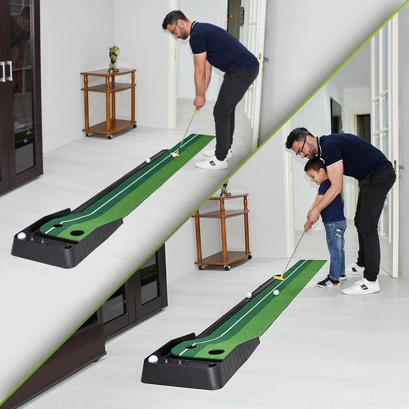 2.5m Golf Putting Mat with Push Rod Trainer & 6 Balls - no Auto Return Does Not Apply